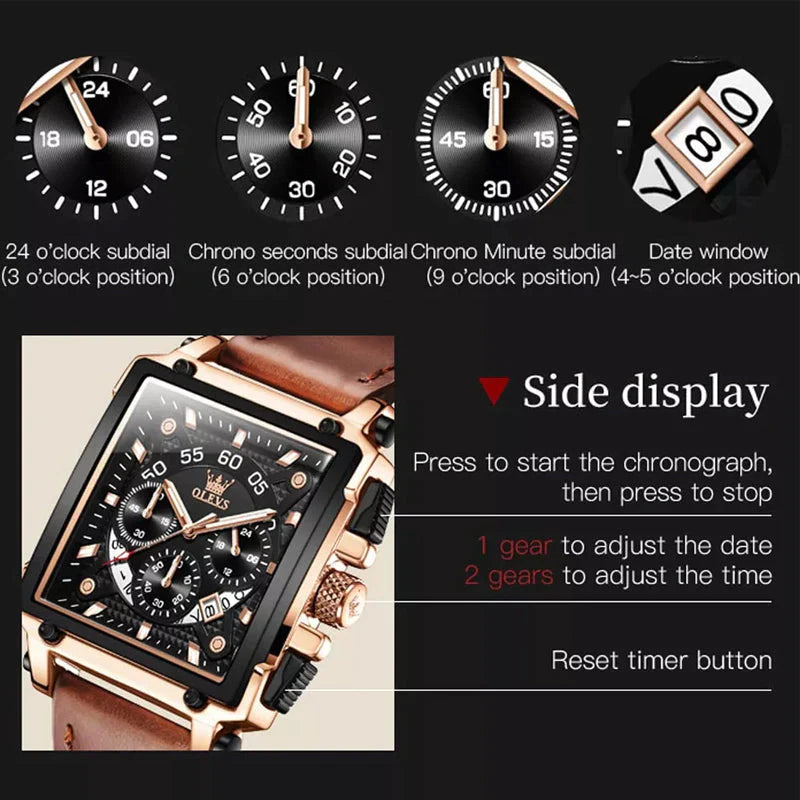 【Olevs】Luminous Luxury Square Business Automatic Mechanical Watch