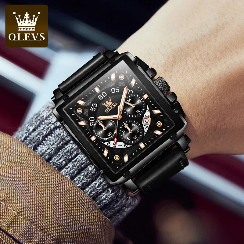 【Olevs】Luminous Luxury Square Business Automatic Mechanical Watch